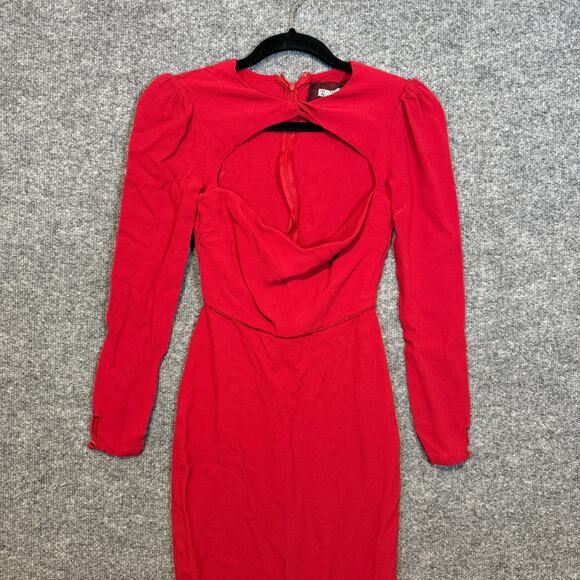 Reformation Dress Womens 4 Red Long Sleeve Zip Chest Cut Out Midi Dress Bodycon - Picture 4 of 12
